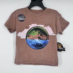 NWT Jurassic World Rebirth T-Shirt Boys 2T Brown Mineral Wash Dinosaur T-Rex